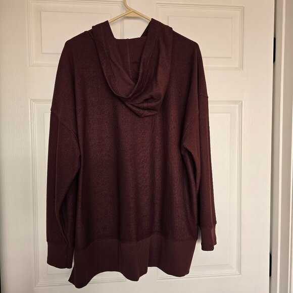 Maurices Ribbed Knit Pullover Tunic Hoodie Snap Detail Burgundy Size XL - Picture 5 of 7